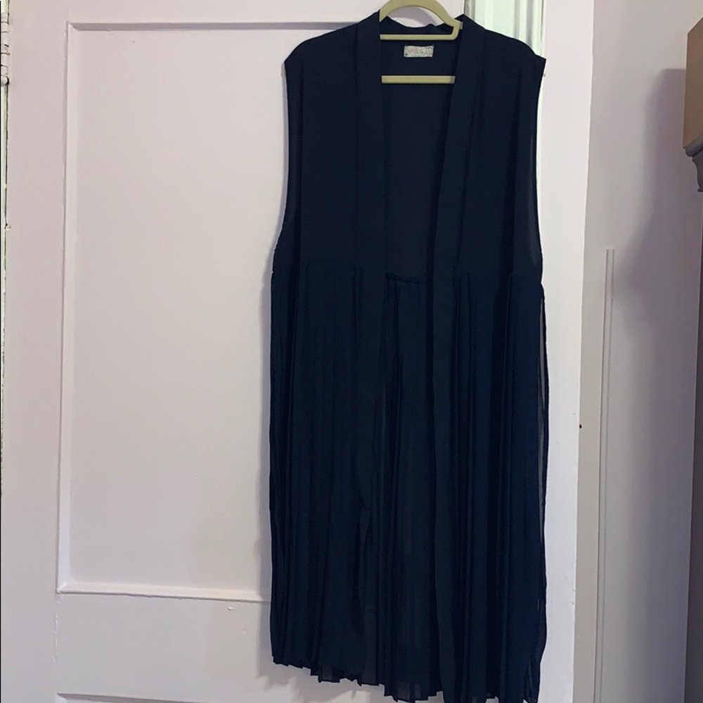 Free People navy chiffon pleated duster vest